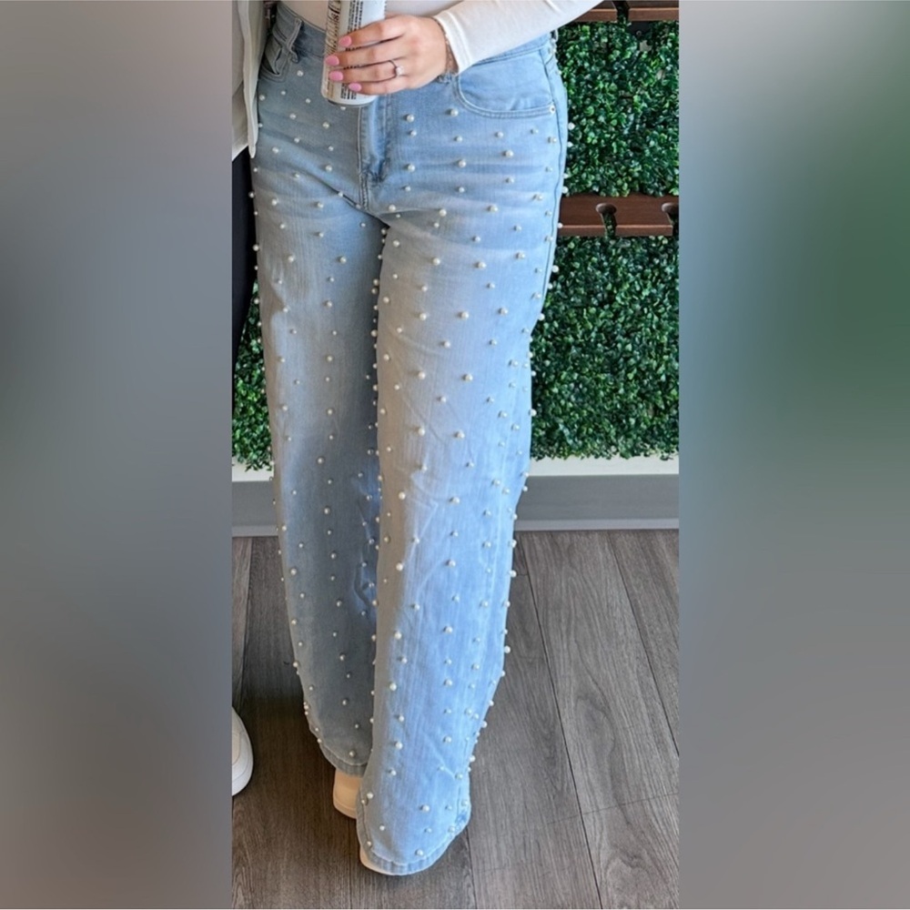 Akira-Light Blue Pearl Embellished Jeans Size 11